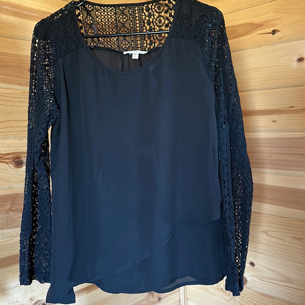 Black Lace Sleeve Blouse